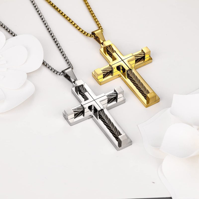 Yonhon Men's Cross Necklace 316L Stainless Steel Large Jesus Christ Pendant - Image 4